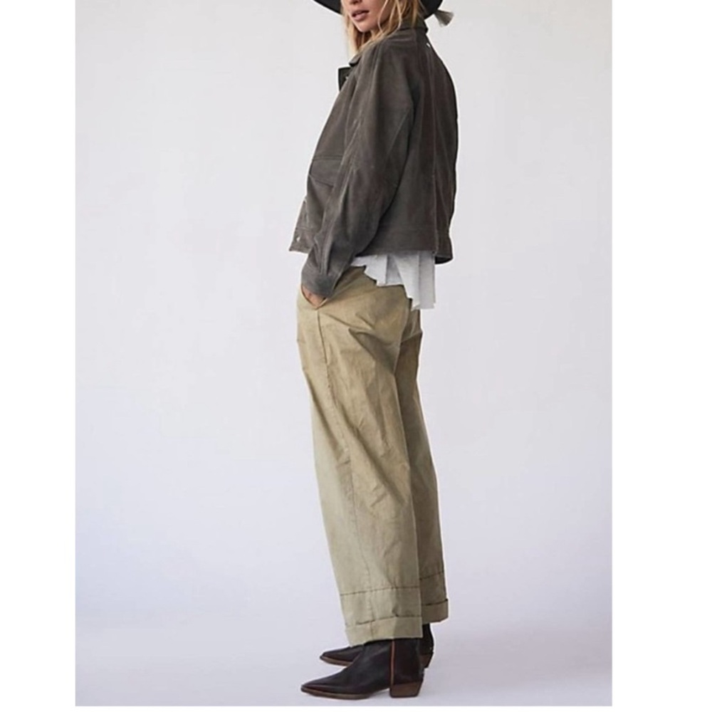 Free People Marina Low Rise Pleated Cuffed Hem Wide Leg Washed Trouser Pants - Picture 6 of 16
